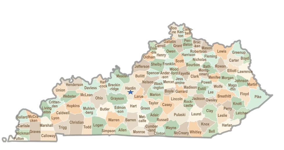 Kentucky counties map showing Hardin County and surrounding service area
